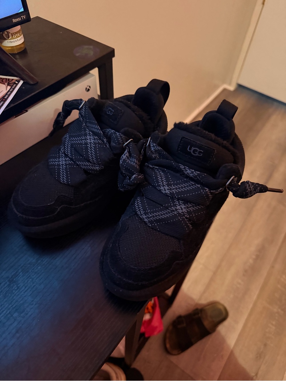 UGG Black Plaid-Trim Lace-Up Sneakers